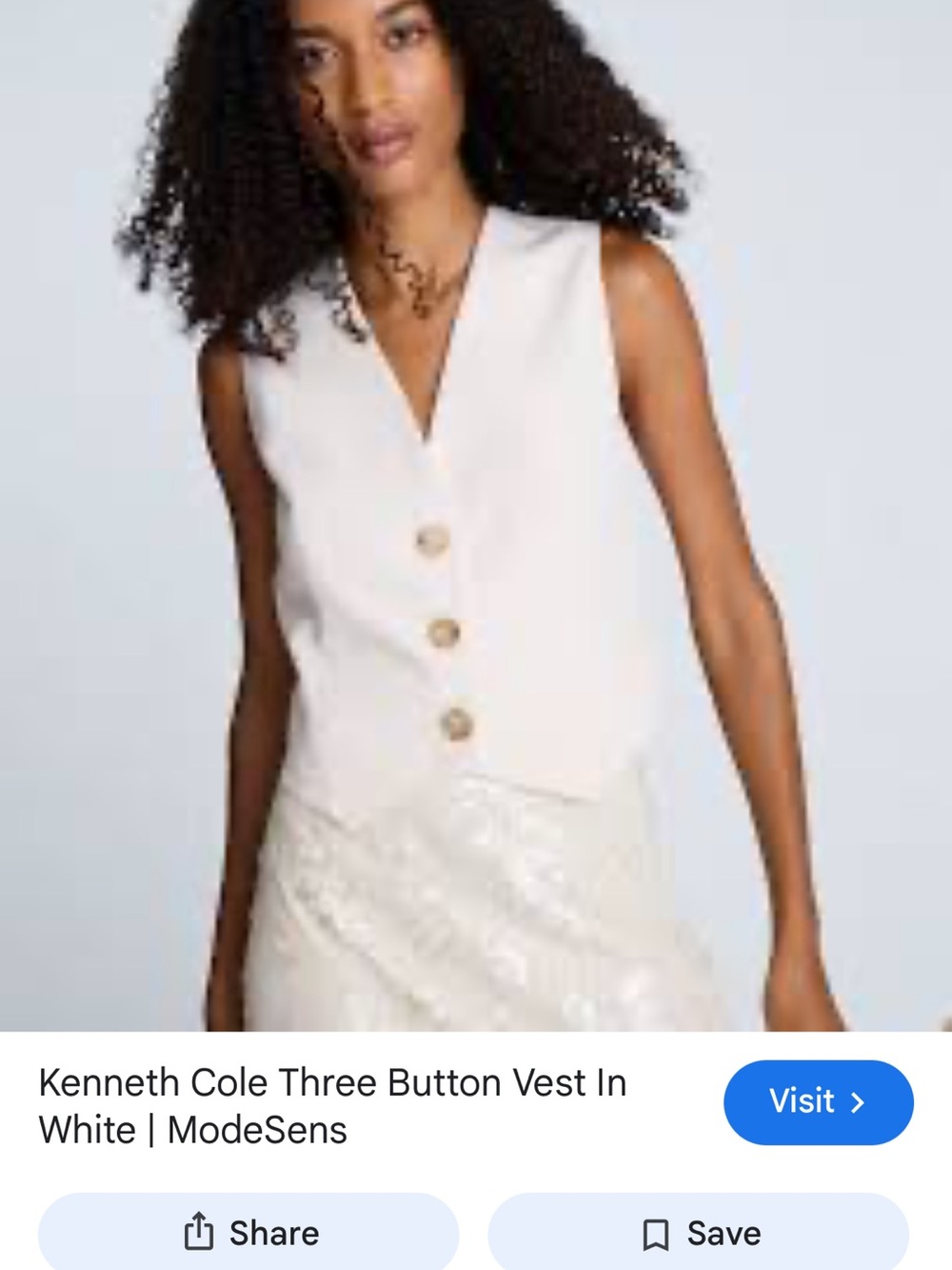 Kenneth Cole Ivory V-Neck Three-Button Sleeveless Vest